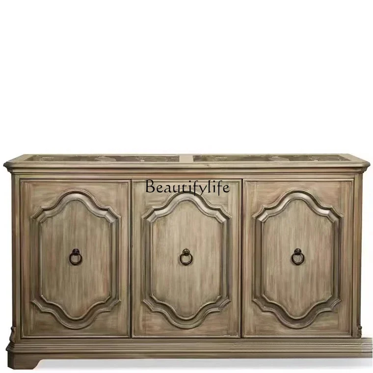 

ls 18American Country Retro Distressed Sideboard New Classical Solid Wood Decorative Entrance Hallway Cabinet
