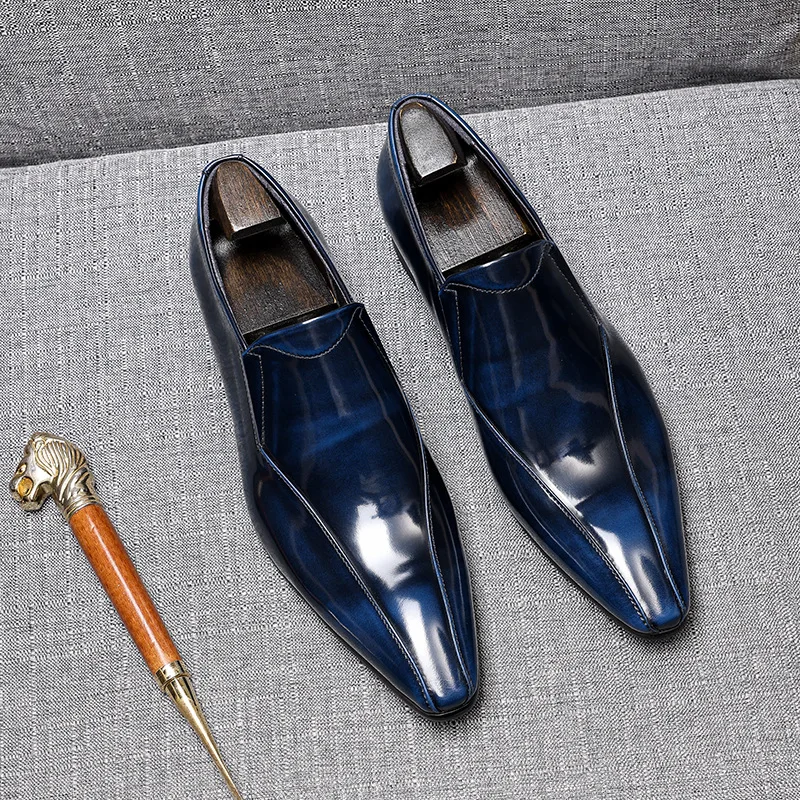 Classic Fashion Men Formal Shoes Genuine Leather Casual Business Dress Shoes Retro Slip on Loafers Party Wedding Shoes