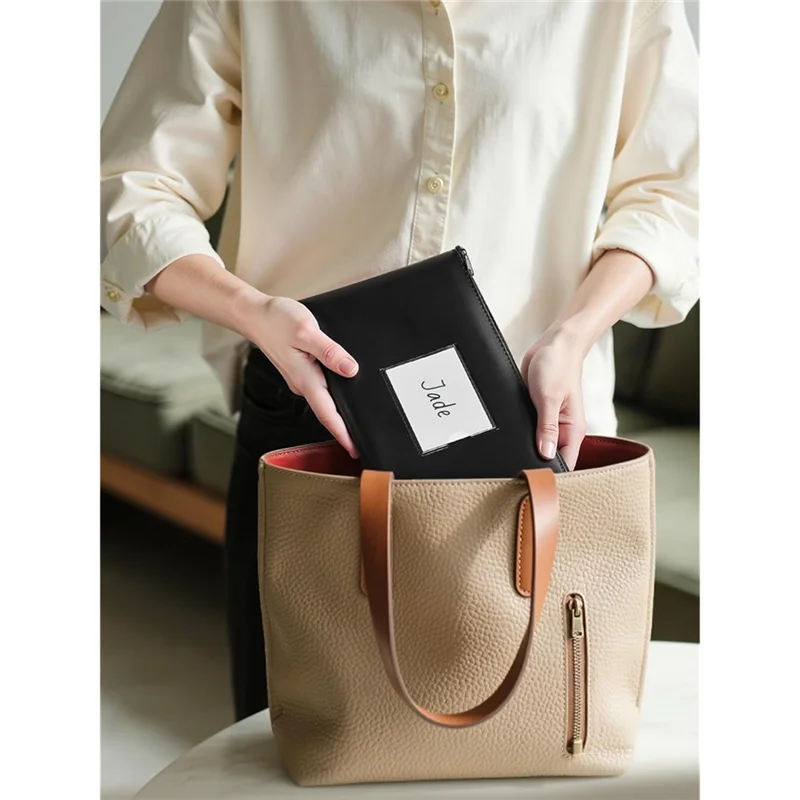 A13E-Waterproof Leather Money Pouches With Zipper, 2-Pack Bank Bags Featuring Label, For Cash Coin Bill Invoice Storage Deposit