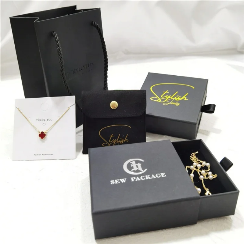 custom.Custom Luxury Necklace Bracelet Packaging Earring Jewelry Set Cardboard Paper Drawer Box With Tote Bag