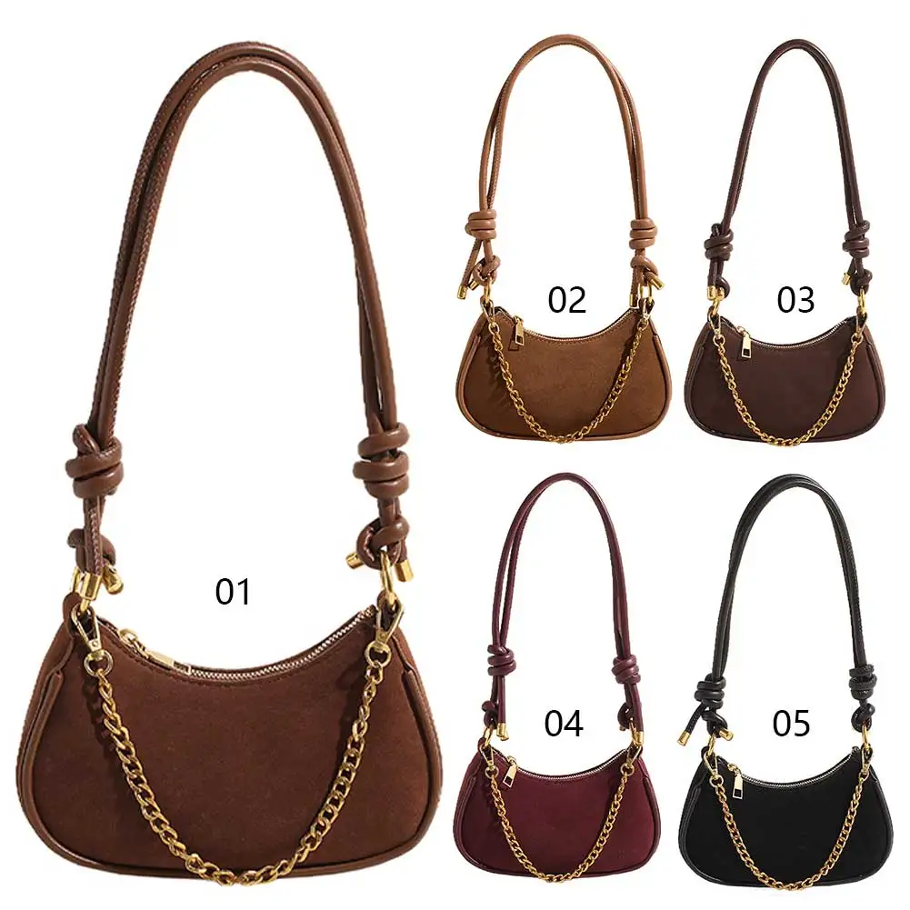 

Women Suede Shoulder Bag Adjustable Strap Underarm Purse with Chain Handbag Zipper Closure for Work Travel
