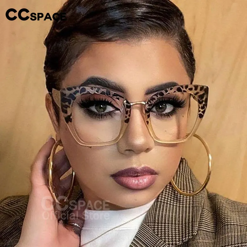 54045 Oversized Cat Eye Anti Blue Light Glasses Frames Leopard Women Fashion Computer Eyeglasses