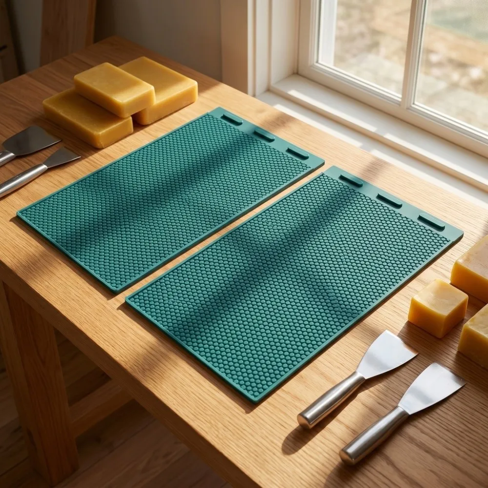 2-Piece Set Flexible Silicone Honeycomb Sheets Mold Non-Stick Surface Easy Release Beeswax Press Sheet Mold Reusable