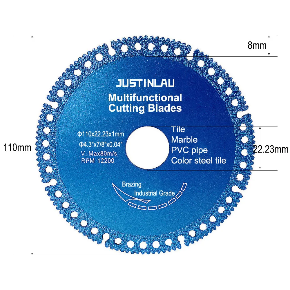 Brazed Diamond Saw Blade For Steel Metal Stone Cast Iron Rebar Aluminum All Purpose Demolition Contractors Cutting Disc 22.23mm