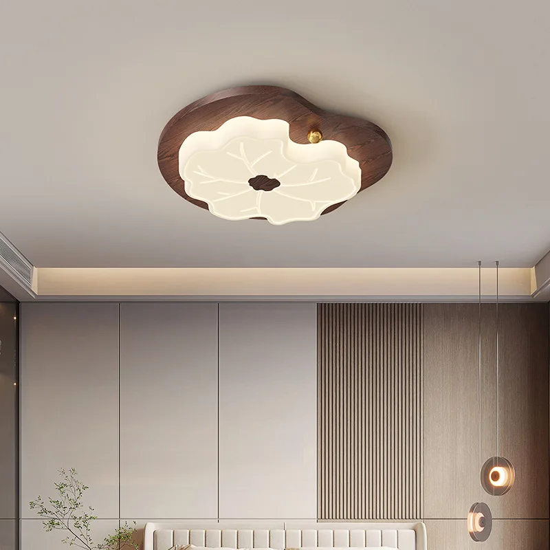 

New Chinese Retro Bedroom Ceiling Light Cream Antique Style 2024 Lotus Solid Wood Living Room Dining Room Lamp