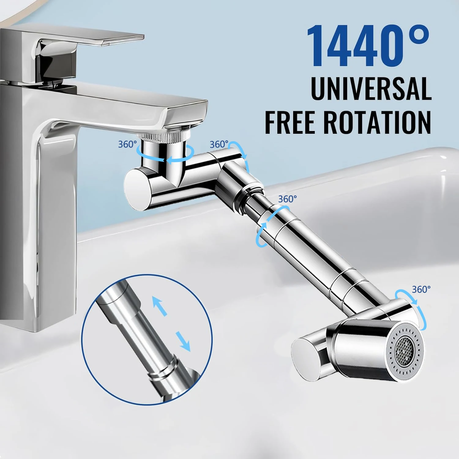

1440° Rotation Faucet Aerator Extender Kitchen Scalable Metal Robotic Arm Faucets Extension Nozzle Saving Water Sprayer