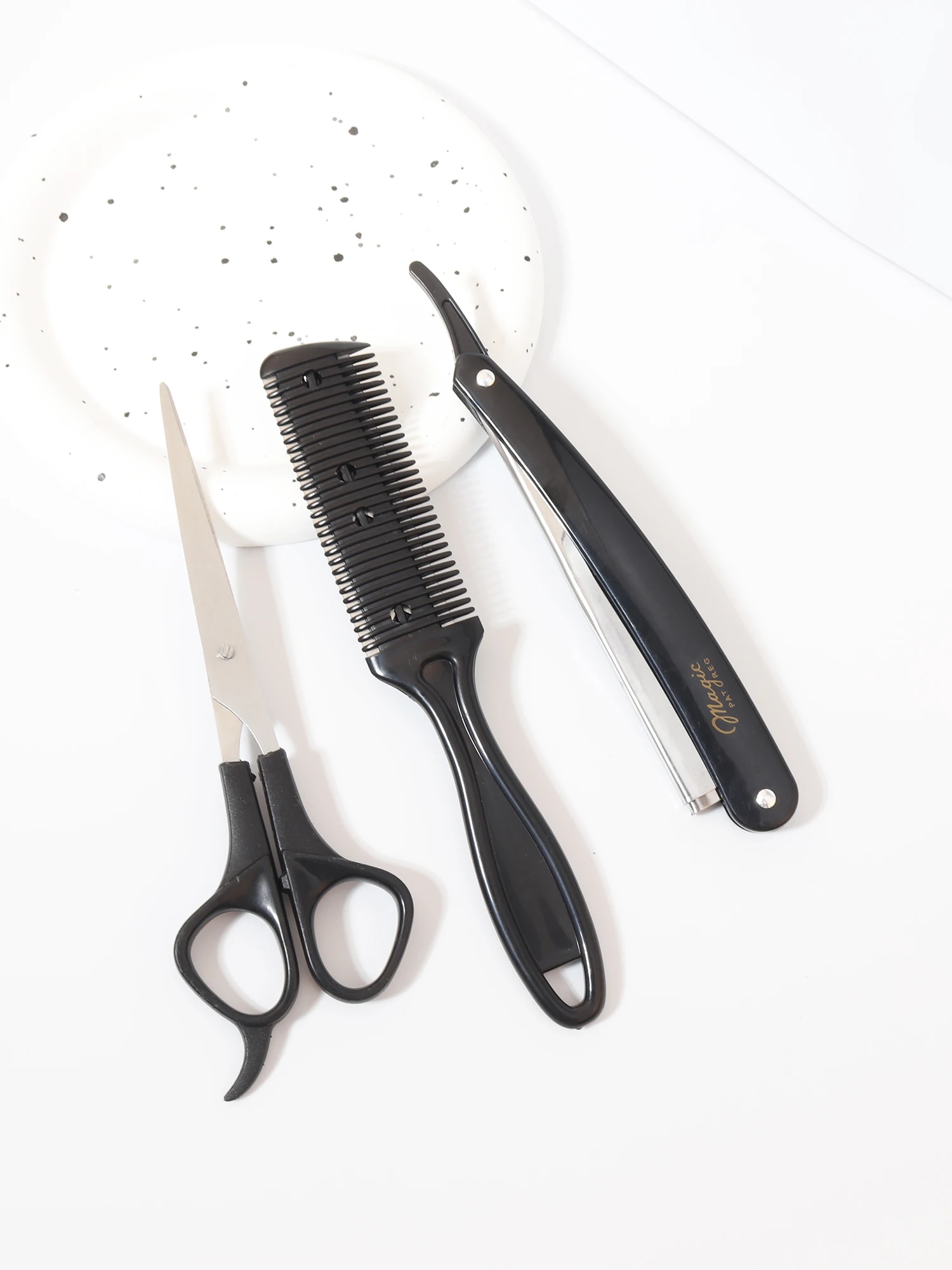 مجموعة قص الشعر مكونة من 3 قطع، وإزالة اللحية وشعر الحافة وشعر الوجه، تستخدم لتصفيف الشعر، خاصة للشعر المستعار الحقيقي