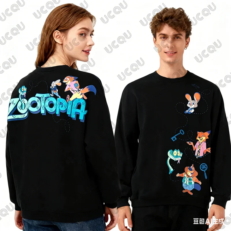 2026 ديزني Zootopia 2 طباعة الأزواج هوديس للنساء الرجال الخريف الشتاء طويلة الأكمام البلوز بلوزة كاجوال المتضخم القمم #1