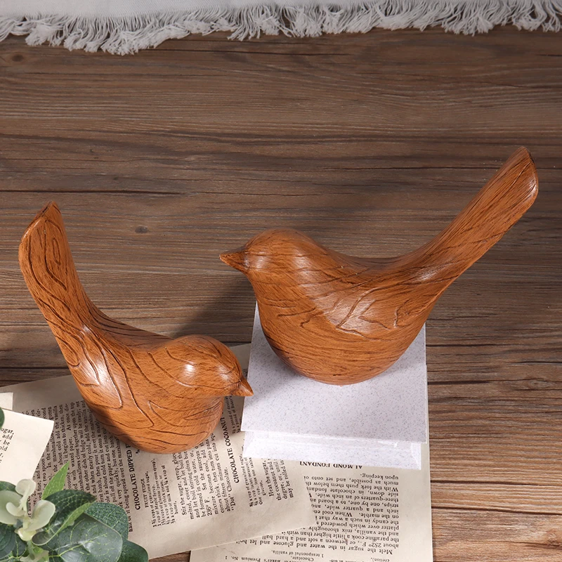 Nordic Style Wooden Grain Bird Sculpture Minimalist Resin Statue Ornament for Home, Bedroom