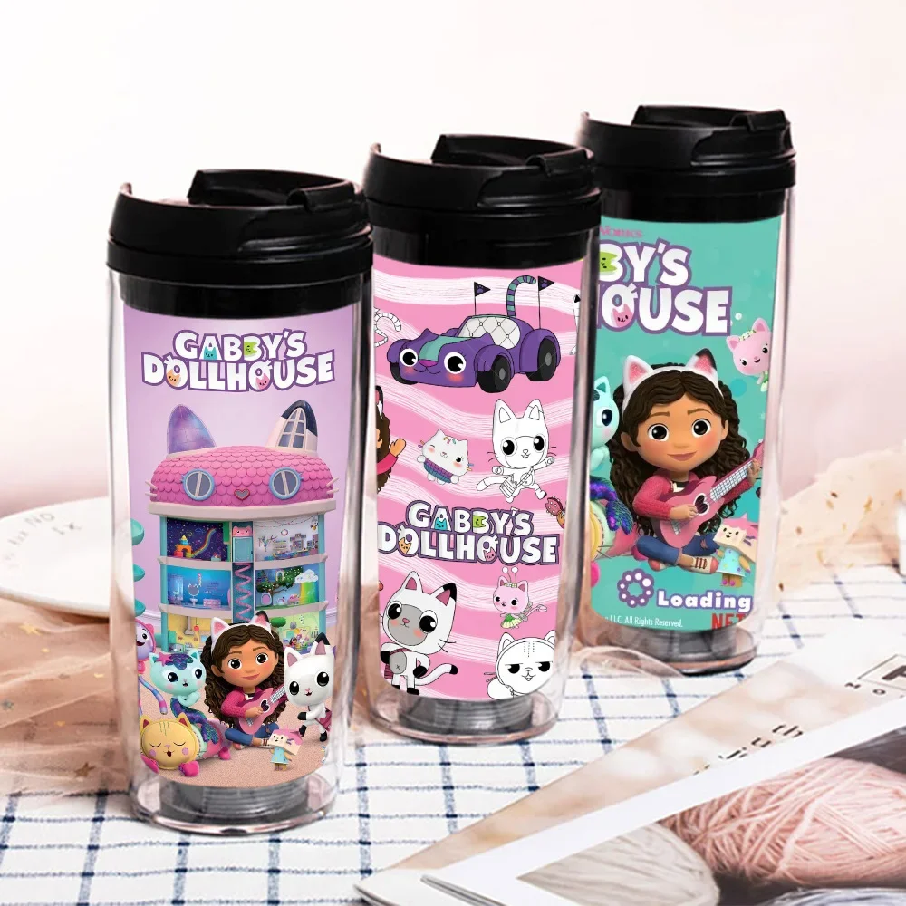 

350ml Gabby Dollhouse Children Sports Water Bottle Anime Figure Cartoon Mercat Outdoor Plastic Portable Water Cup Boy Girl Gift