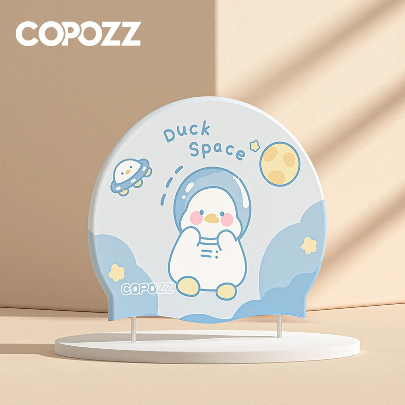 COPOZZ Badekappe für Kinder, wasserdicht, elastisch, Silikon, Schwimmbadkappe, Gehörschutz, Cartoon-Schwimmhut für Jungen und Mädchen