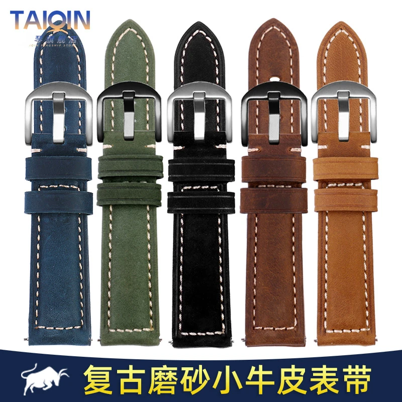 

Cow Leather Watch Strap Brown Black Blue green khaki Vintage Watch Band 20mm 22mm 24mm 26mm For Panerai Casio HUAWEI Men's strap