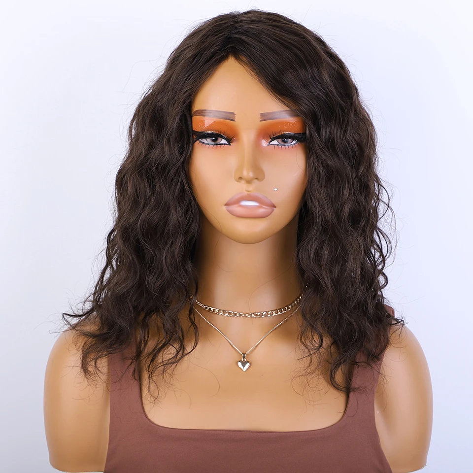 Curly Wig With Fringe Bangs Glueless Bob Honey Curly Bob Wigs Human Hair Side Part Pre Plucked Big Fluffy Brown Mixed Blonde