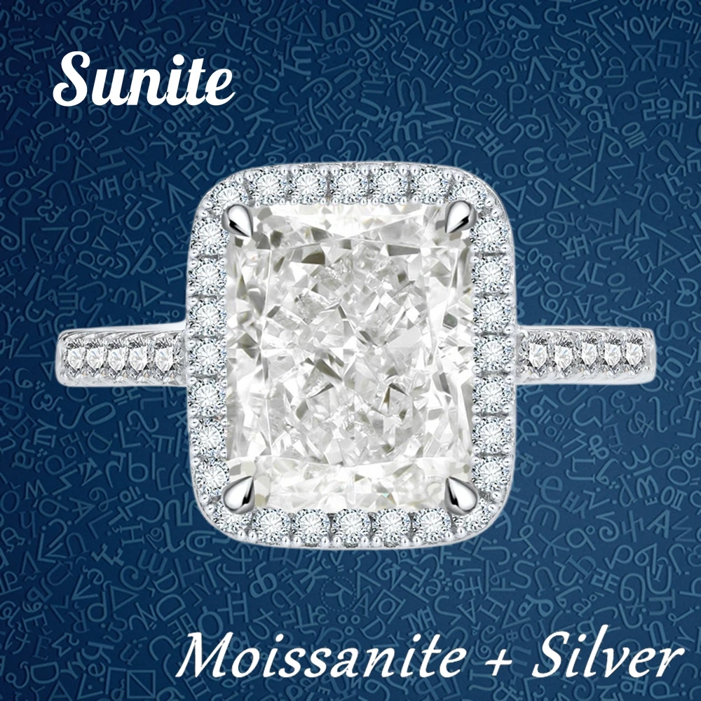 

Sunite 4.0ct Radiant Cut Moissanite Diamond Ring for Women 925 Sterling Silver Lab Sapphire Ruby Emerald Fine Jewelry Engagement