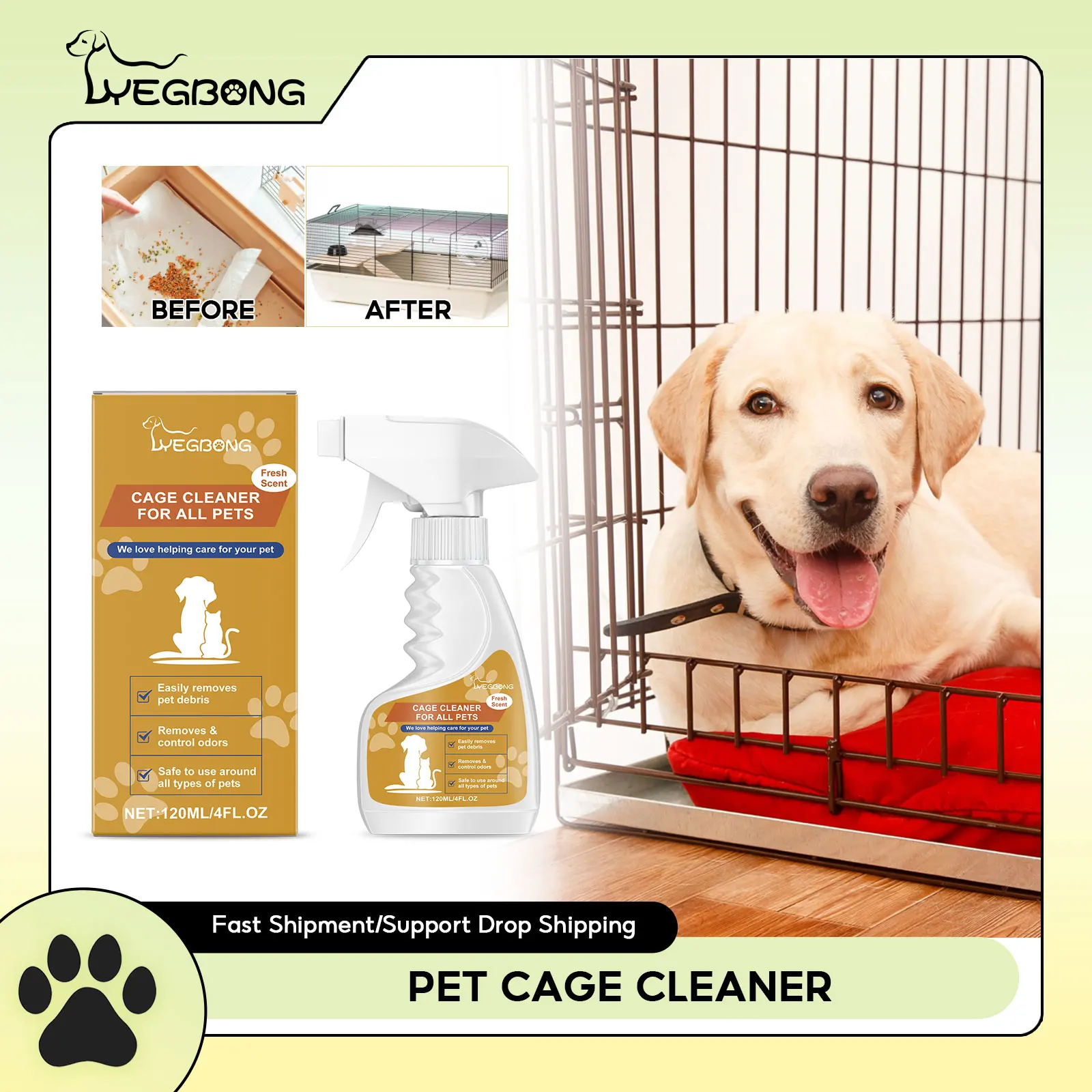 

Pet Cage Cleaner Dog Deodorizing Natural Easily Removes Messes & Odors Air Freshen No Irritation Lasting Cage Cleaner for Pets