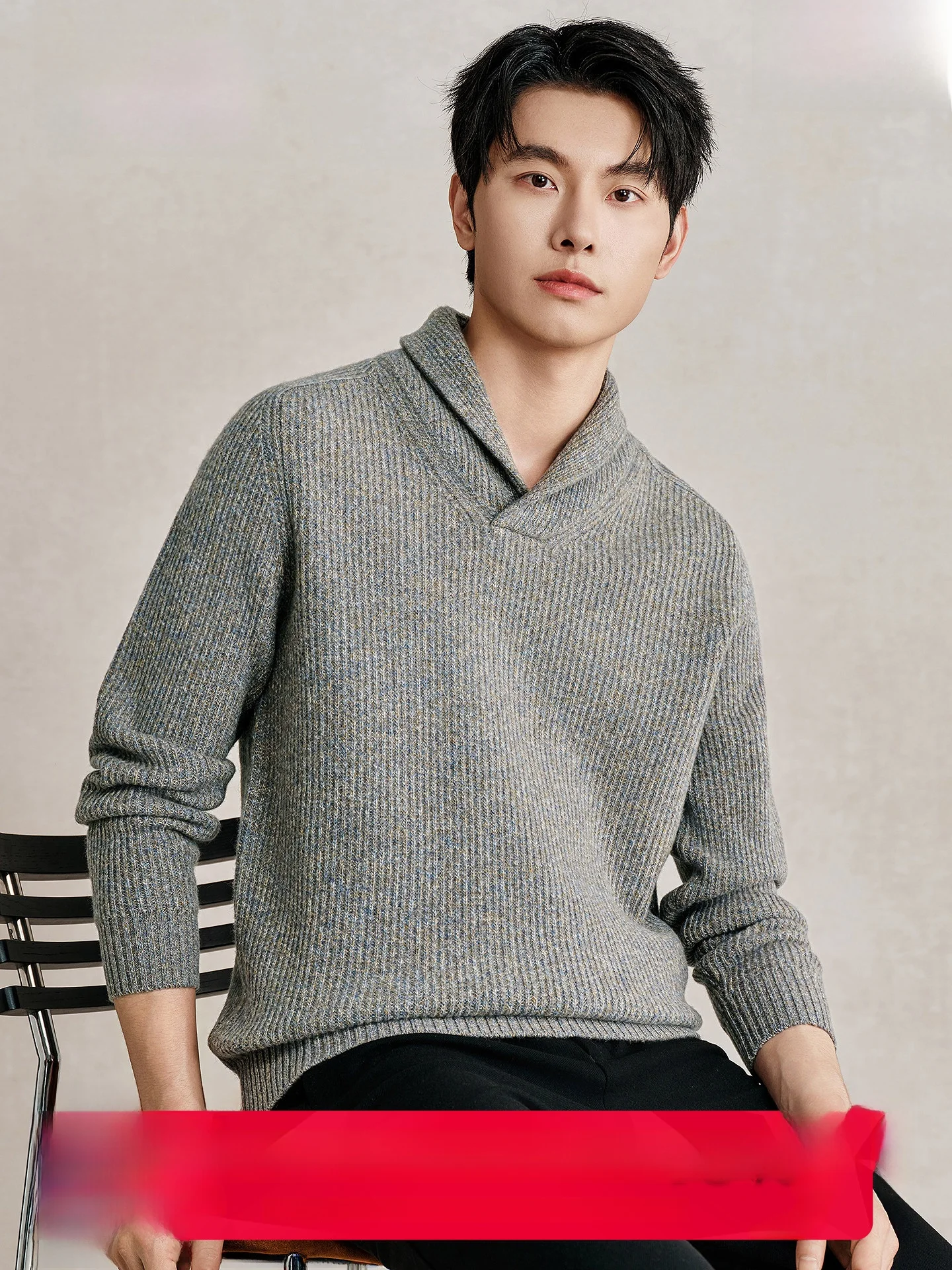 100% Pure Wool Knitted Sweater for Men with Green  Collar Autumn Winter Thick  Color Overhead Fashion Urban Style