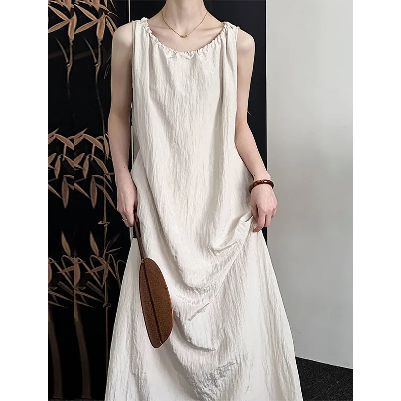 

2024 Spring/summer New Sleeveless Dress Female Korean Solid Color Simple Loose Lazy Dress