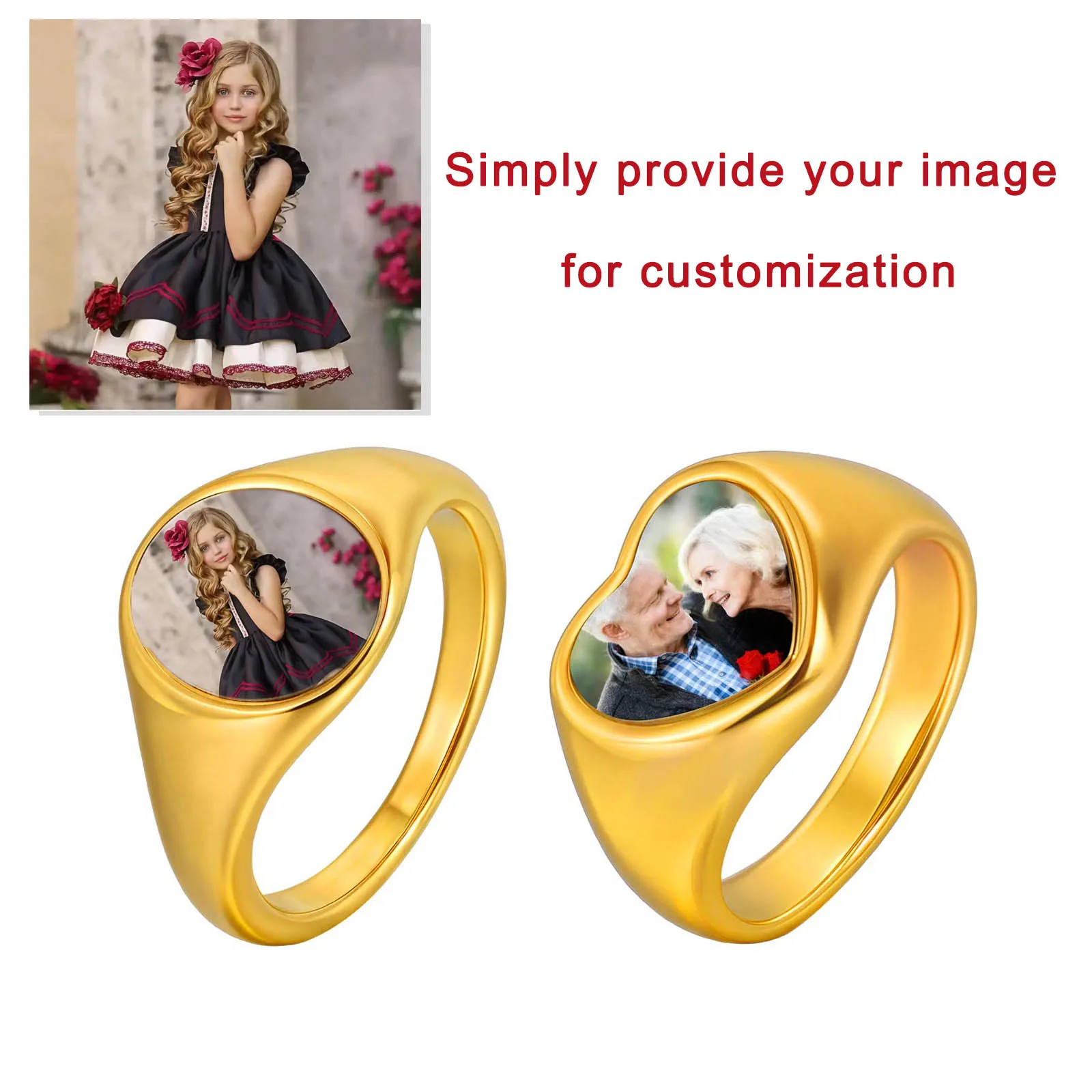 

Custom Image Rings for Women Men PVD Gold Plated Free Color Photo Customization Stainless Steel Personalized Anniversary Gift