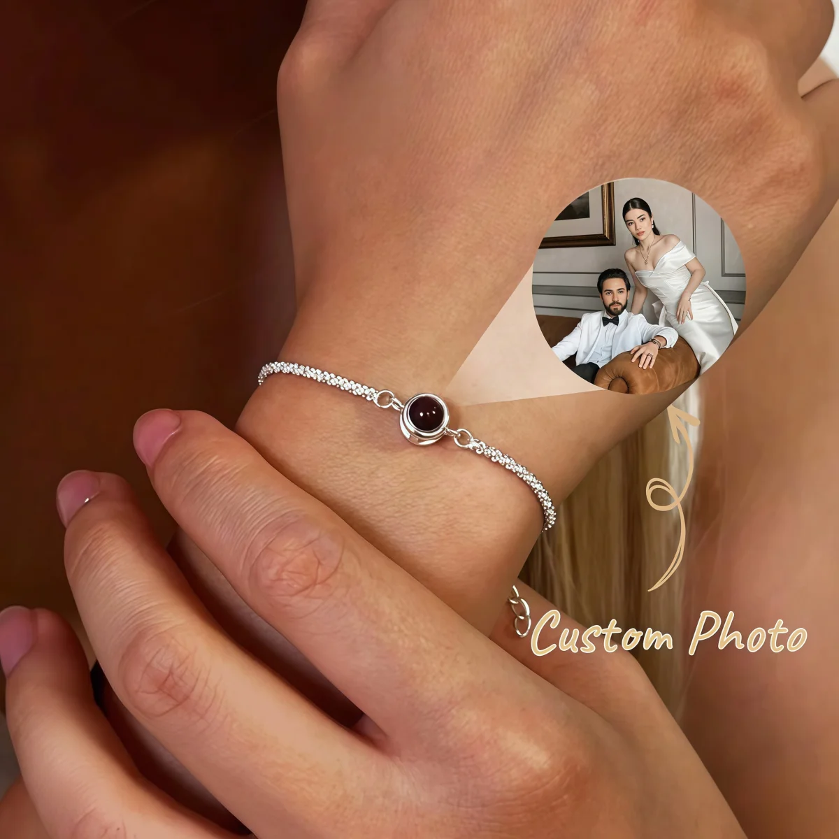 Custom Photo Projection Bracelet Round Charm Personalized Memory Jewelry Valentine Birthday Anniversary Gift for Her