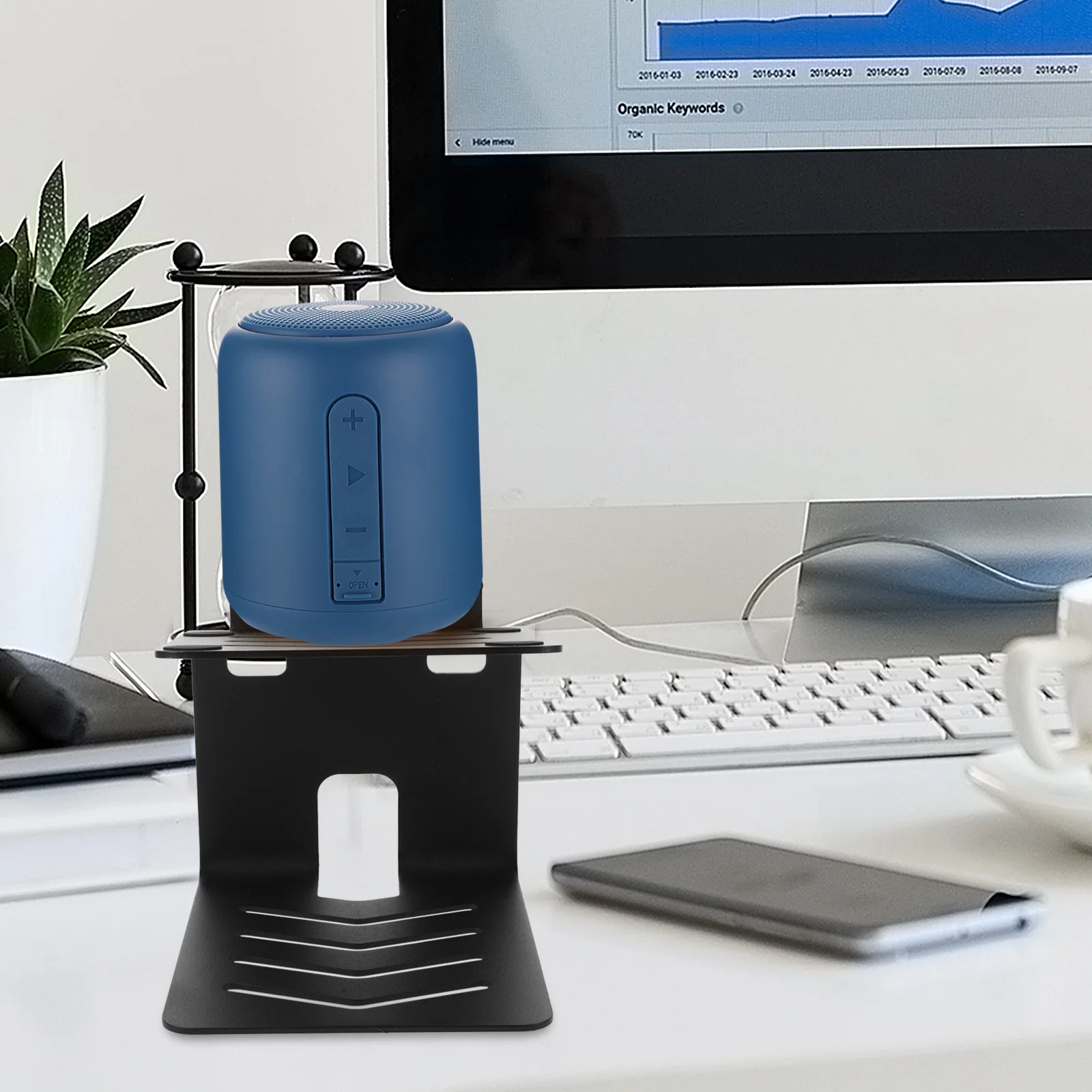 

Metal Desktop Speaker Stand Black Heightening Rack Audio Cooling Storage Shelf Support for Bookshelf Computer Gaming Desk