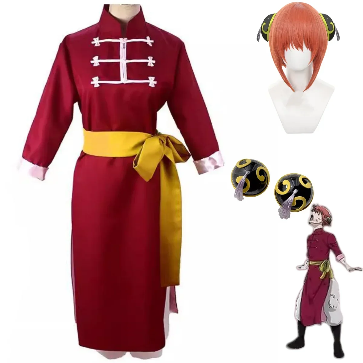 Anime  Kagura Leader Cosplay Costume Red Robe Headwear Uniform Full Set Adult Woman Kawaii Halloween Carnival Suit