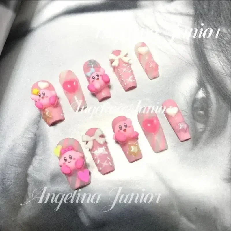 Kirby Princess Style 3DNail Art Finger Patch Female Cute Cartoon Doll Girl Ballet Decoration Wearable Nail Feminine Glamour Gift