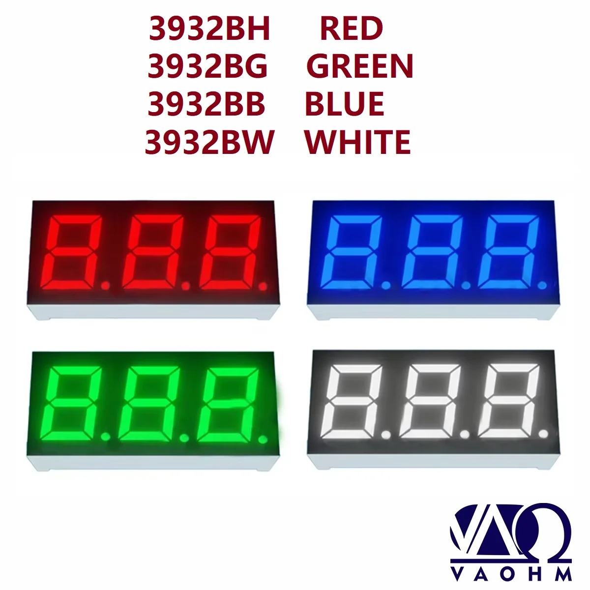 10PCS 0.39 Inch Three Digit Common Anode 3932BH 3932BB 3932BG 3932BW  12pin Clock Type  Seven Segment Led Display Tube