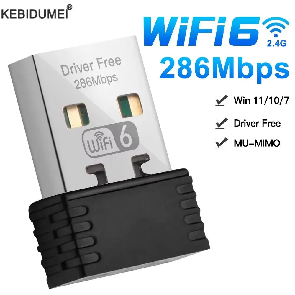 WIFI 6 Adapter 286Mbps Network Card Mini USB Dongle 2.4GHz 802.11AX Signal Reception For PC Laptop Windows 10/11 Driver Free