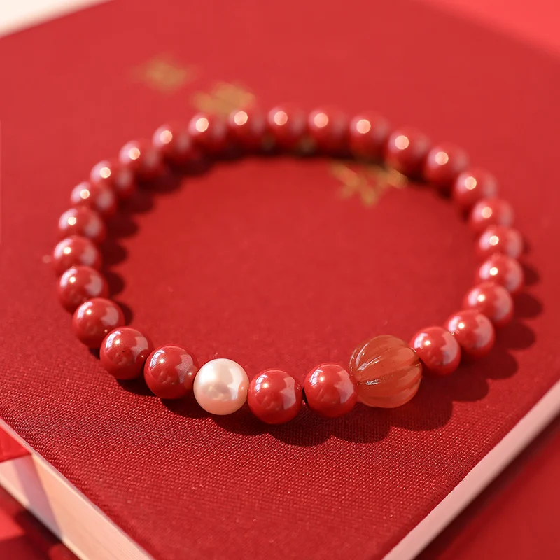 

Natural Raw Ore High Content Cinnabar Bracelet Imperial Sand South Red Bracelet Female Native Year Gift