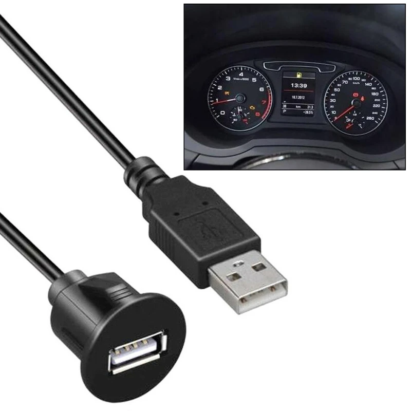 Car Stereo Dashboard Flush Mount USB 2.0 Male to Female Socket Extention Cable