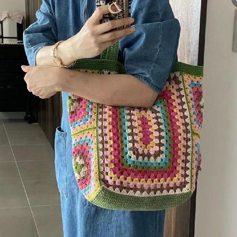 Bohemian Crochet Women Shoulder Bags Knitting Large Capacity Tote Bag Casual Lady Handbags Big Shopper Purses Summer Beach Bags