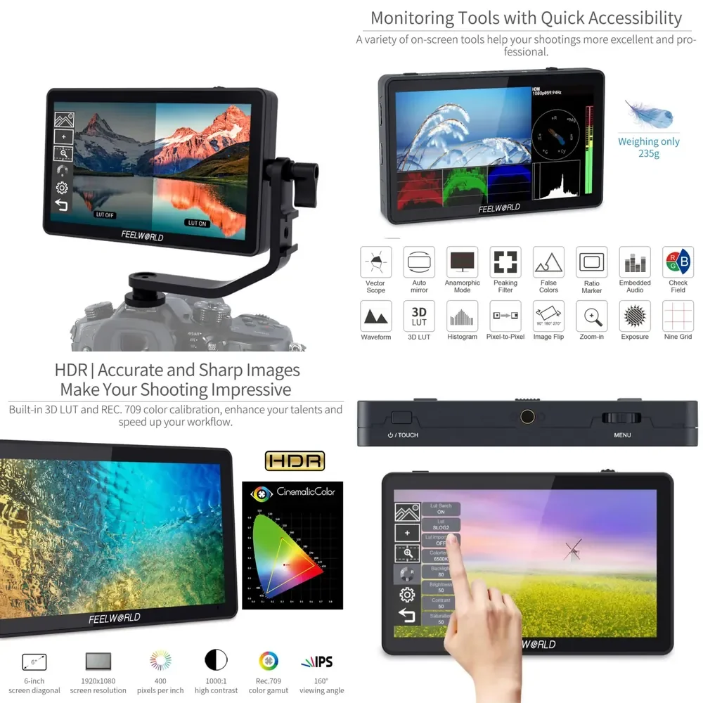 

WAP01 FEELWORLD F6 PLUS V2 5.7" 4K Camera | Type-C Power, Waveform & Bulk for Film Rental & OEMs Dslr Field