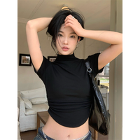 Women Summer Sexy Turtleneck All-match T-Shirts Tops Solid Slim Fit Pullovers Causal Tees Shirts Female Streetwear Basics Tees