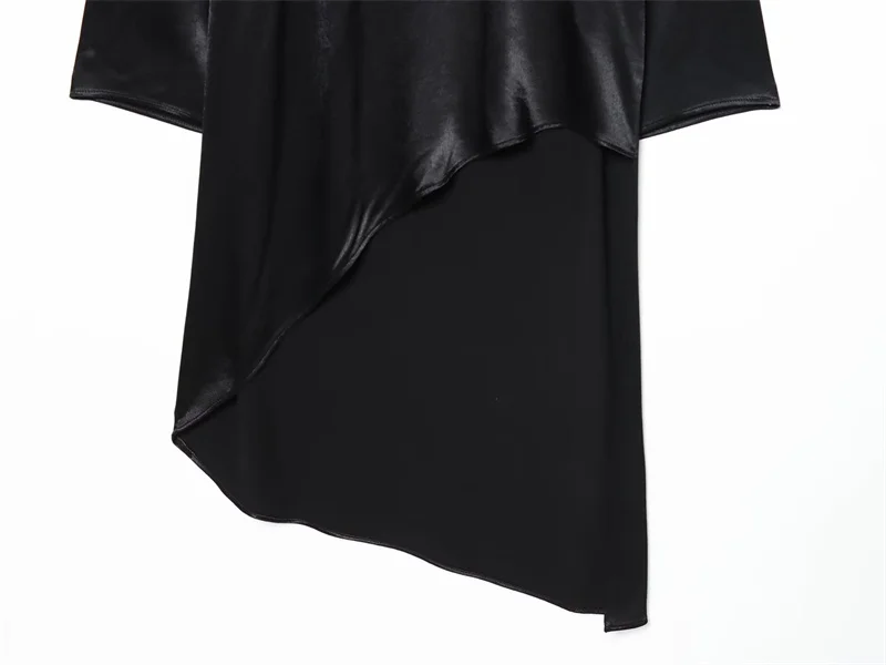Women's Satin Dress 2025 New Fashion Long Sleeve Long Asymmetrical Shirt Dress Personality Casual Chic Ladies Dress