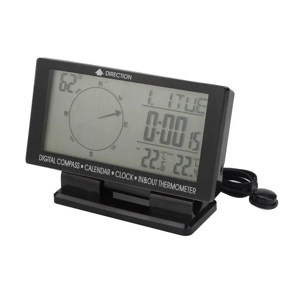 Digital Car Compass Clock Calendar Temperature Display Night Vision Blue Backlight 12V Universal Auto Accessory