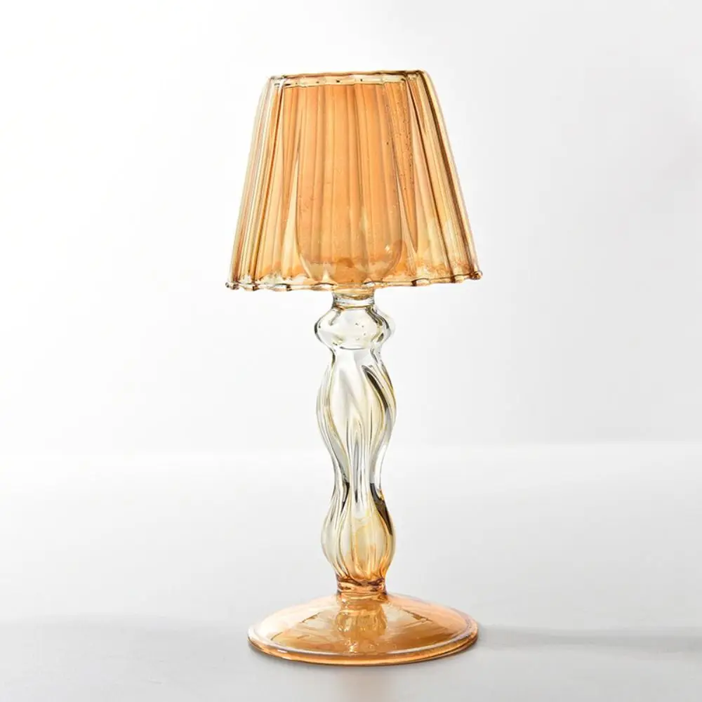 Glass High Footed Striped Candlestick Creative Art Lamp Shaped Candle Holder Transparent Delicate Craft Candelabra Gift