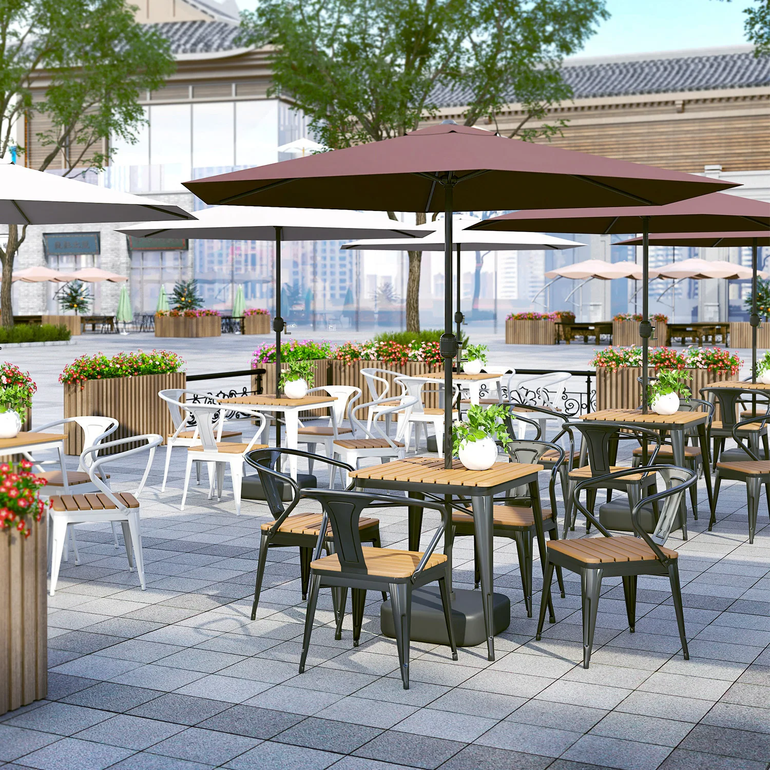 

Outdoor courtyard tables and chairs commercial modern simple plastic wood outdoor commercial street square