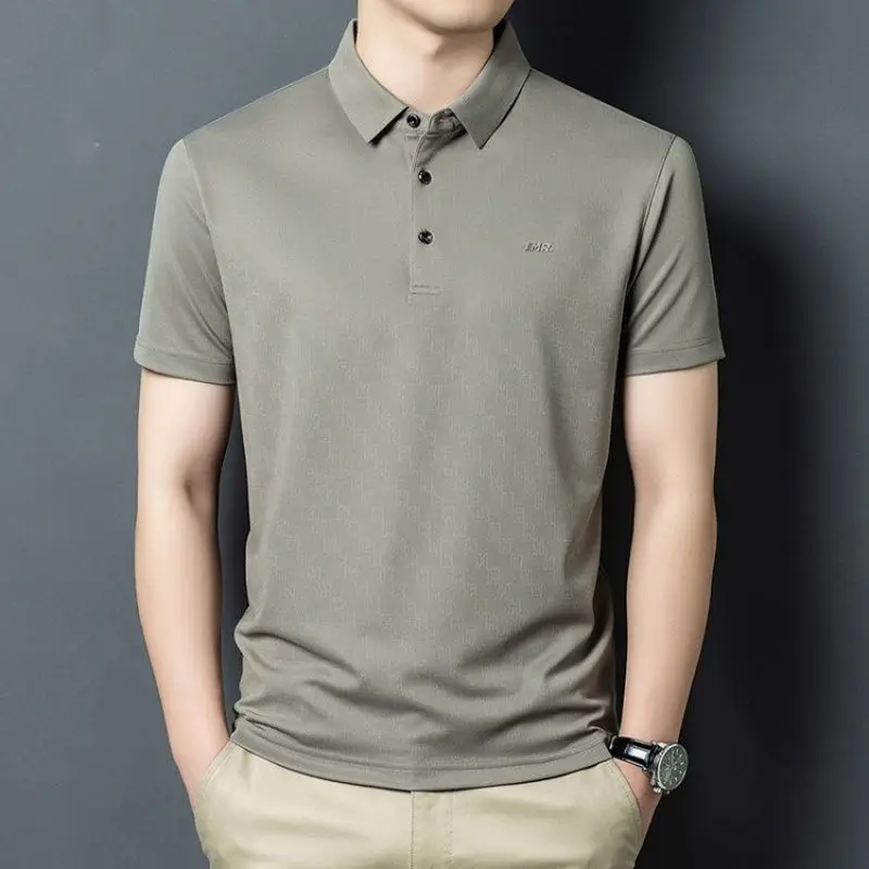 2026 Summer New Arrival Middle Aged Men Lapel Short Sleeve Polo Shirt Ice Silk Breathable Casual Versatile Slim Fit Premium Dail