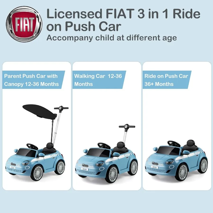عربة فيات 500 المرخصة على دفع السيارة بواسطة 3 في 1 عربة أطفال منزلقة للمشي مع مسند للقدمين قابل للسحب ومقبض للتحكم في الوالدين #2