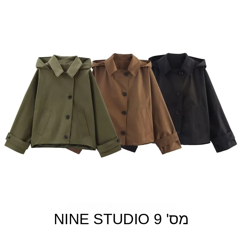 

Nine Zar Women's Fashion Short Sleeve Long Coat Jacket Pocket Versatile Hat European Style Polyester Fiber Warm Spring China