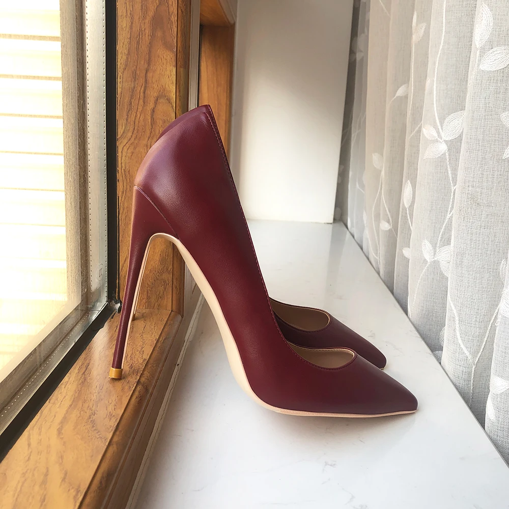 Tikicup Burgundy Matte Women Elegant Pointy Toe High Heel Formal Dress Shoes OL Slip On Stiletto Pumps 8cm 10cm 12cm Size 33-45