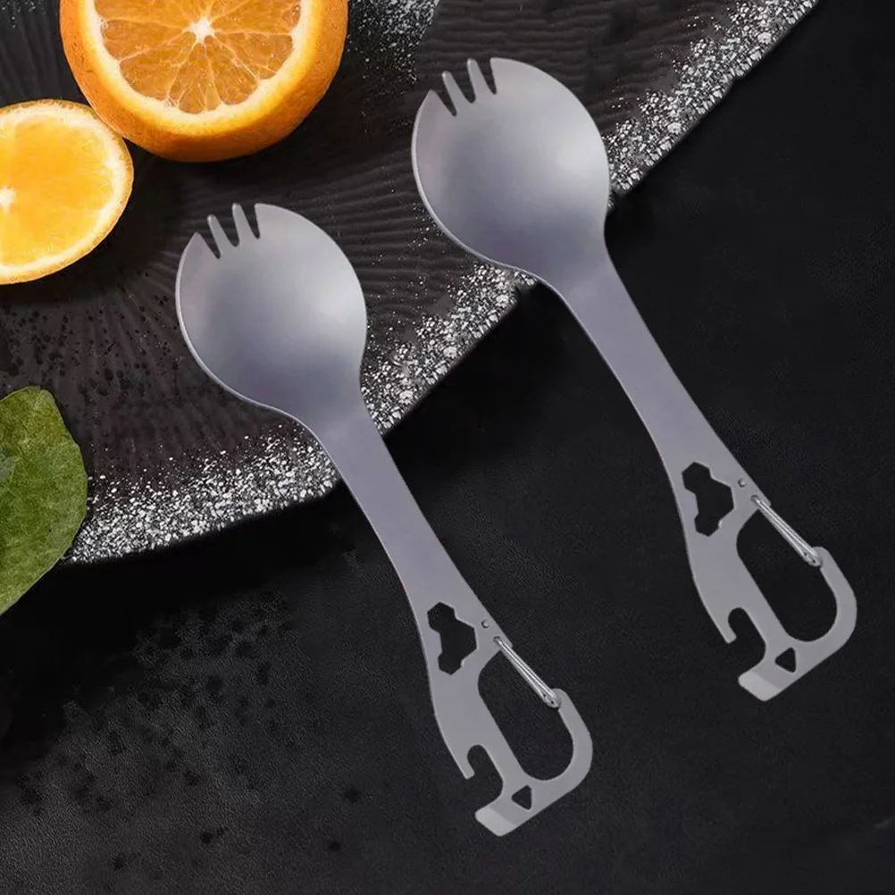 متعددة الاستخدام التخييم سبورك شوكة فولاذية مقاومة للصدأ ملعقة فتاحة الزجاجات في الهواء الطلق أداة محمولة سبورك التخييم السفر فتاحة الزجاجات #3