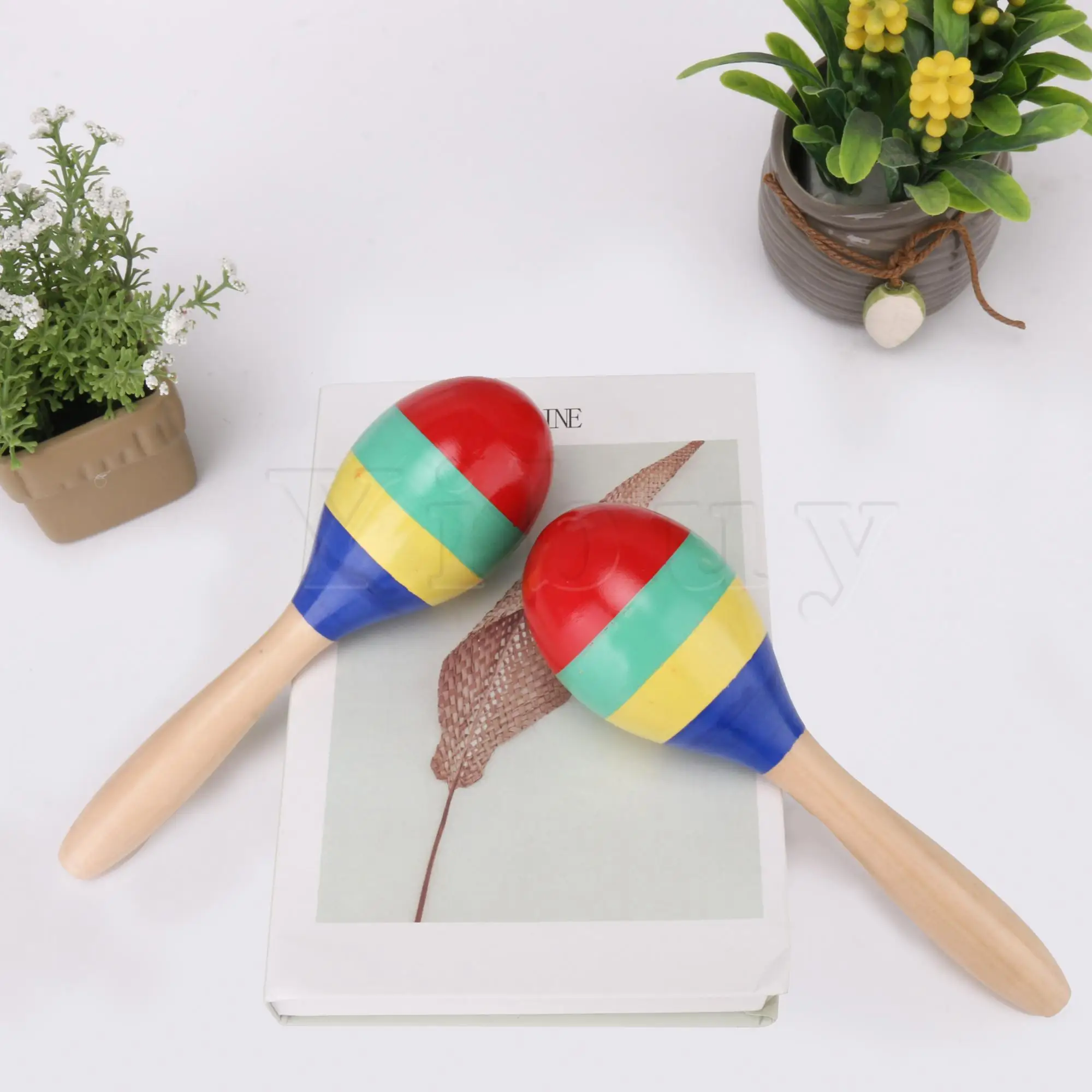 Yibuy 2 Pcs 23.4cm Length Wooden Percussion Children Musical Sand Ball Hammmer