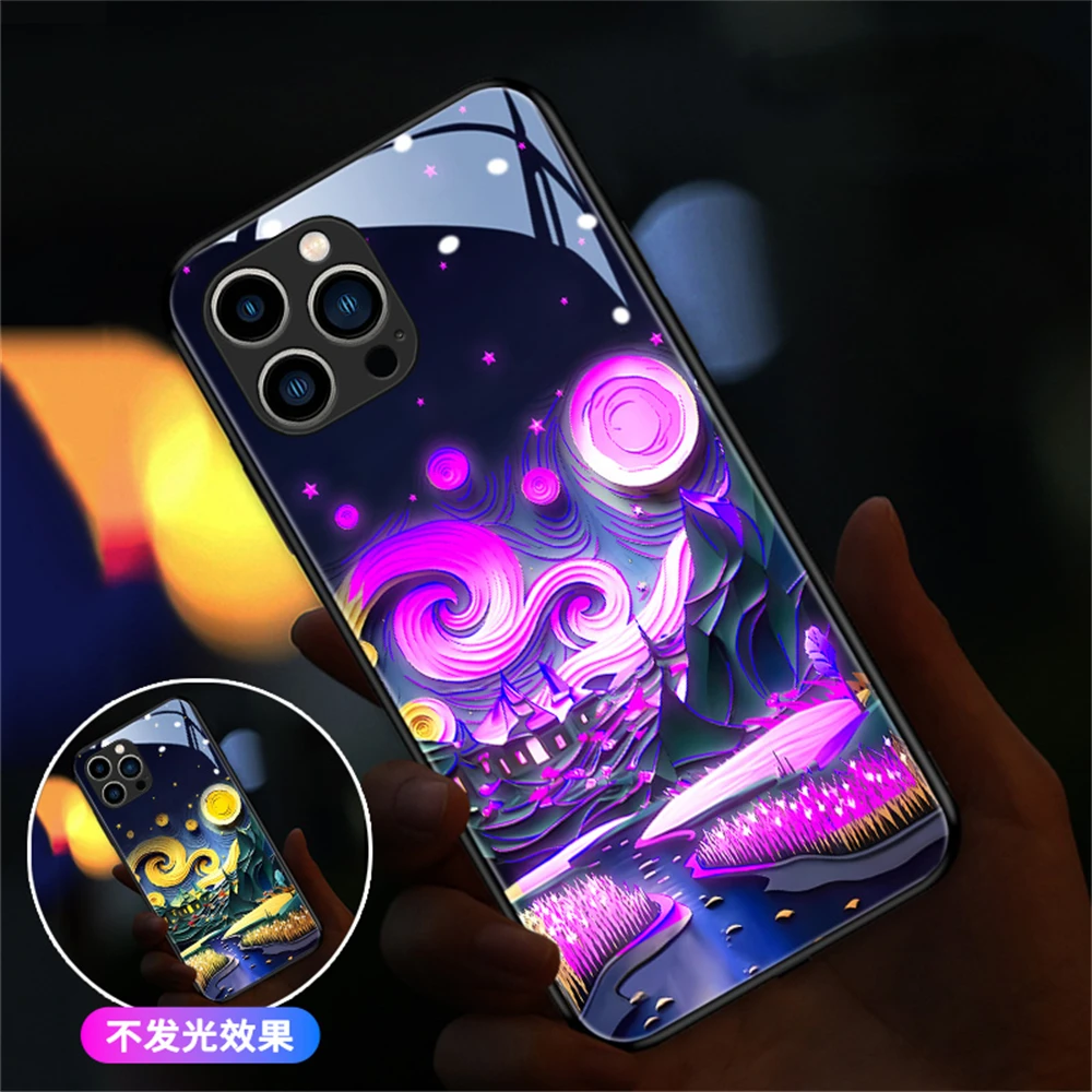 

Oil Painting Design Sound Control Luminous Phone Case For XiaoMi 13 12 11 Pro Ultra RedMi K60 K50 Poco F3 Led Glitter Cover