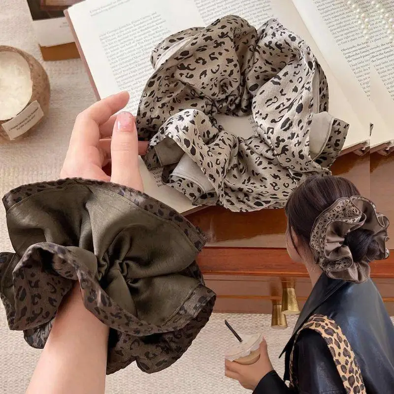 

Винтажные резинки для волос с леопардовым принтом и рюшами, модные большие резинки для волос, осенне-зимняя резинка для волос для хвостиков, булочек, аксессуары для волос