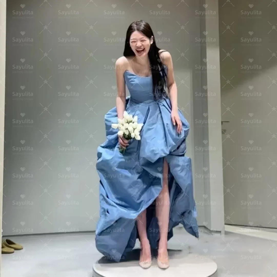 

Sayulita Korean Girls Wedding Party Prom Dresses Strapless Ruched Vestidos Des Noches Sexy Back Evening Gowns Customized