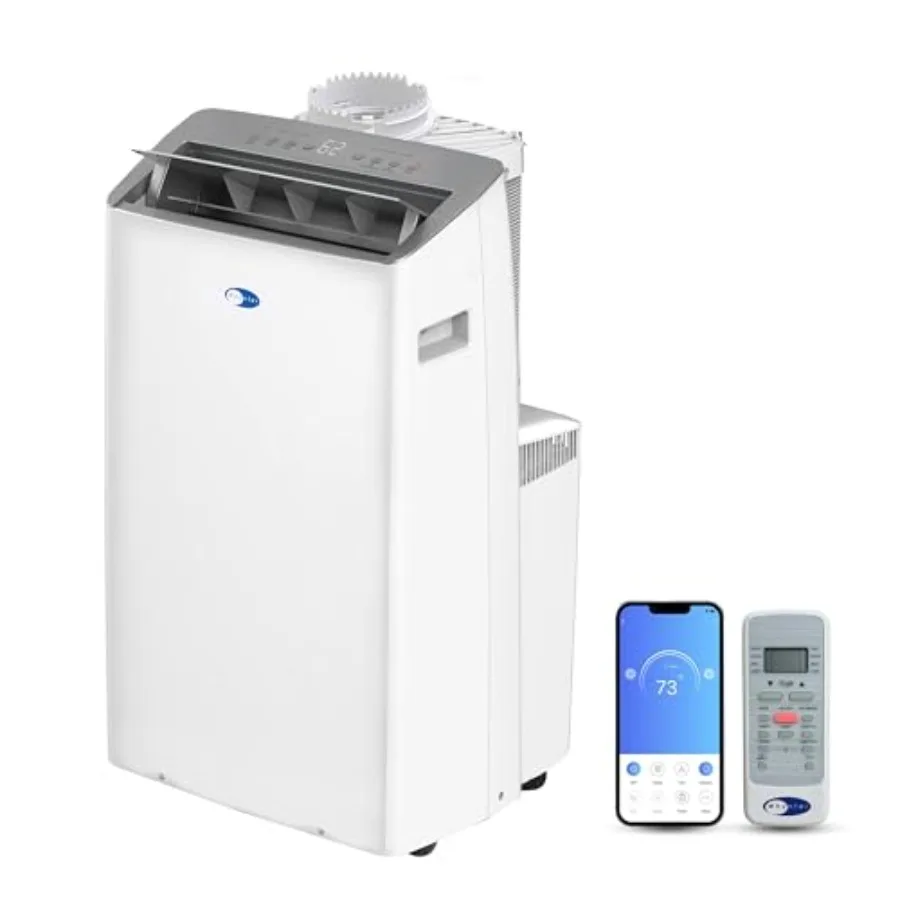 

Portable air conditioner for home cooling, dehumidifying, and fan use; white ABS plastic; smart Wi-Fi control; 14, 000 BTU 12,