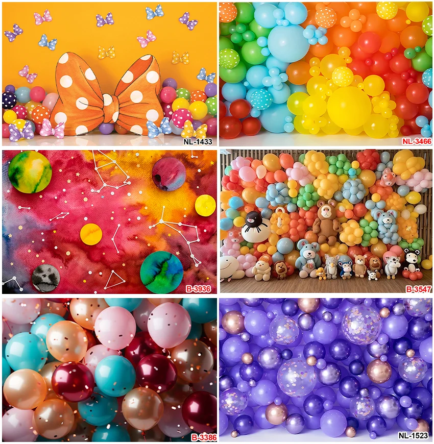 

Colorful Balloons Bow Knot Kids Birthday Newborn Cake Smash Backdrops Photo Booth Backgrounds Studio Props Decorations Banner