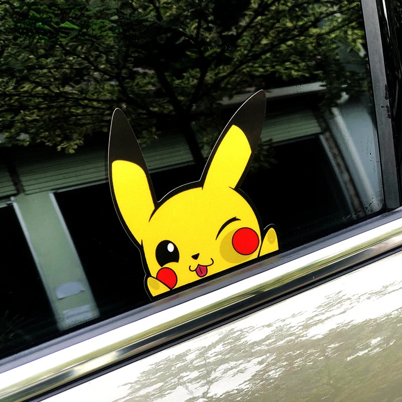 2pcs Cute Anime Sticker Funny Pikachu Car Stickers Electric Stickers Waterproof Sunscreen Laptop Trunk Sticker Wall Decals