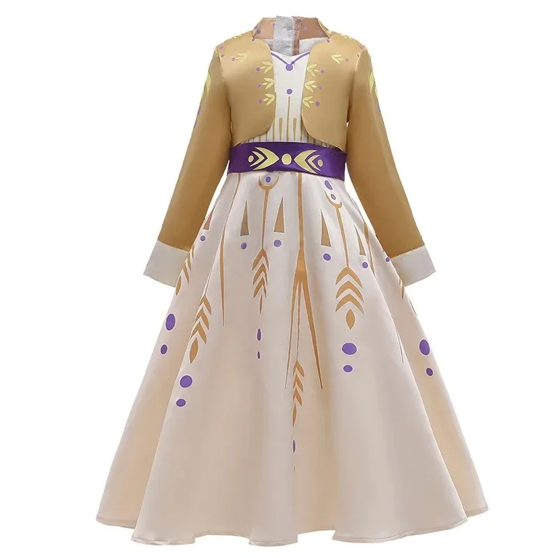 Girls Long Sleeve Princess Dress Movie Same Anna Elsa Cosplay Costume Birthday Gift Children Perform Clothing Carnival Outfits